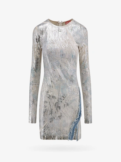 Diesel D-hopply Laminated Jersey Minidress In Silver