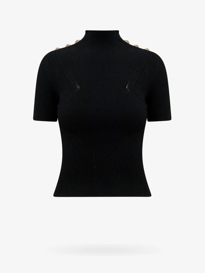 Balmain Ribbed Viscose Jersey Crop Top In Black