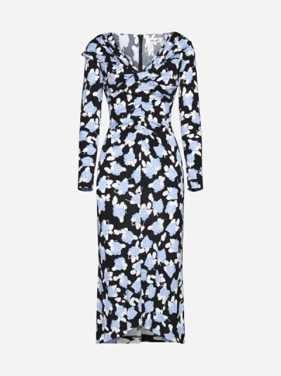 Diane Von Furstenberg Sylviana Ruched Floral-print Stretch-jersey Midi Dress In Blue