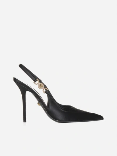 Versace Satin Slingback Pumps In Black