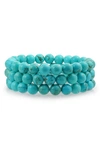 Bling Jewelry Simple Plain Set Of 3 Stabilized Turquoise 8mm Ball Bead Stones Stackable Strands Stretch Bracelet F In Aqua Turquoise