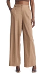 Open Edit Linen Blend Trousers In Brown Caribou
