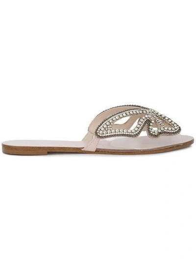 Sophia Webster Madame Butterfly Embellished Suede And Perspex Slides In Nude