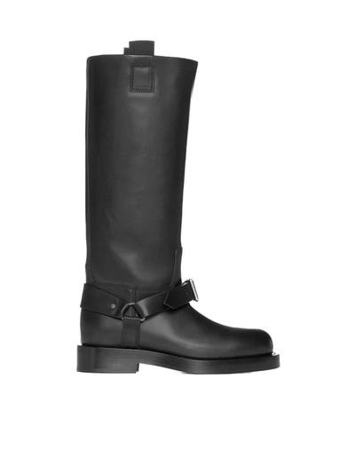 Burberry Saddle High Leather Boot In Black