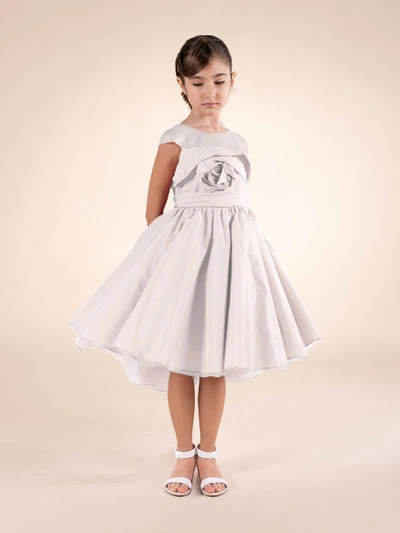 Marchesa Kids' Rose Detail Taffeta Gown In Cream