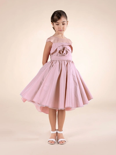 Marchesa Kids' Rose Detail Taffeta Gown In Pink