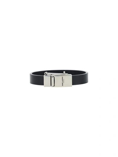 Saint Laurent Logo Plaque Buckle Bracelet In Nero