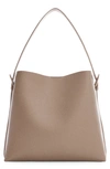 Mango Faux Leather Shopper Bag With Buckle Detail In Marron Clair/pastel