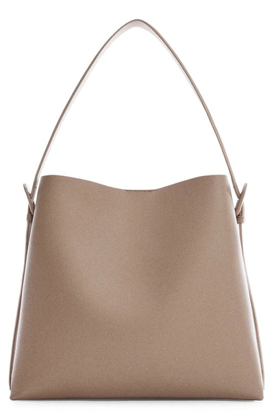 Mango Faux Leather Shopper Bag With Buckle Detail In Marron Clair/pastel