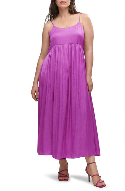 Mango Scoop Neck Satin Dress In Fuchsia