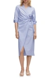 Mango Stripe Long Sleeve Cotton Wrap Shirtdress In Blue