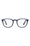 Persol 49mm Rectangular Optical Glasses In Trans Blue