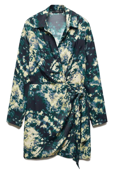 Mango Printed Dress With Knot Detail Green
