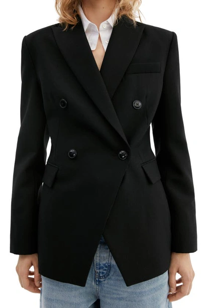 Mango Double Breasted Suit Blazer In Black