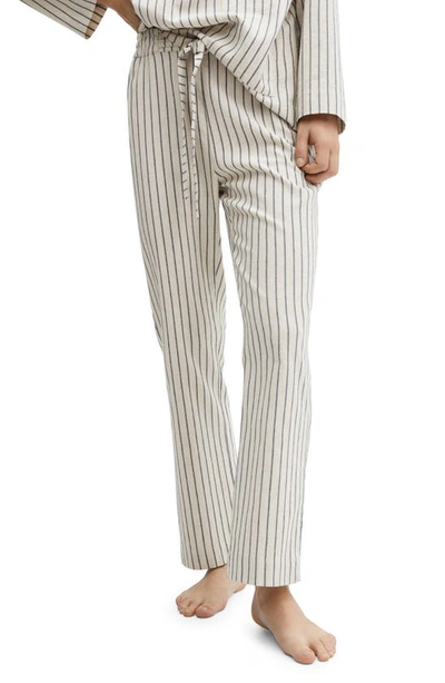 Mango Striped Cotton Pajama Pants Beige