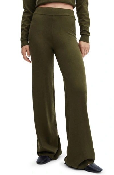 Mango Knit Wide Leg Pants In Khaki