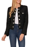 Cece Rhinestone Button Tweed Jacket In Rich Black