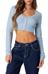 Edikted Women's V Neck Cropped Cardigan In Light-blue