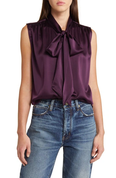 Frame Sleeveless Tie-neck Blouse In Plum