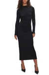 Good American Shine Rib Funnel Tuck Midi Dress In Black001