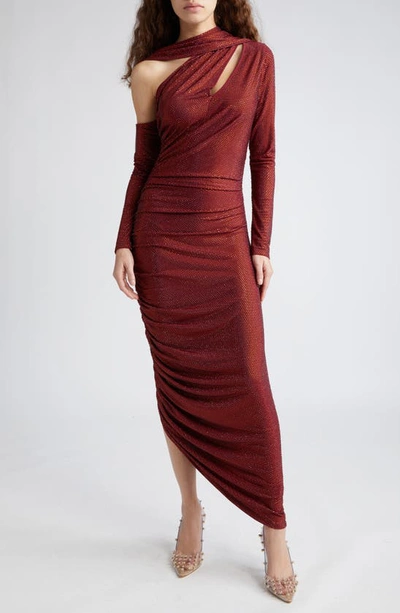 Cult Gaia Kumasi Long-sleeve Cutout Sequin Gown In Red