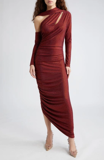 Cult Gaia Kumasi Long-sleeve Cutout Sequin Gown In Burgundy