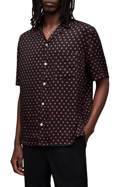 Allsaints Stellar Mass Star Printed Relaxed Shirt In Jet Black