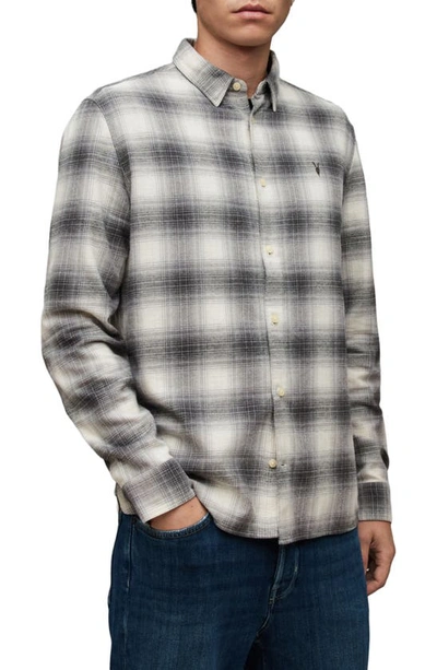 Allsaints Omega Relaxed Fit Checked Flannel Shirt In Rock Grey