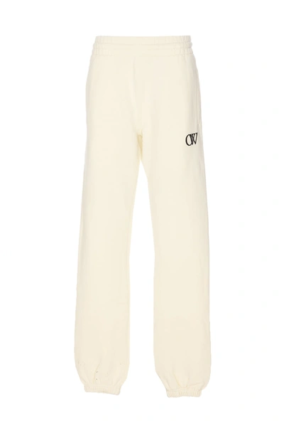 Off-white Ow-print Cotton Track Pants In Beige