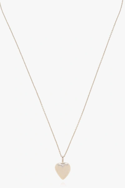 Saint Laurent Heart Pendant Necklace In Argento