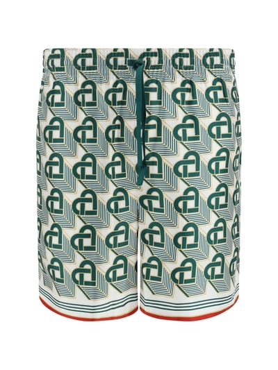 Casablanca Monogram Print Silk Twill Shorts In Green
