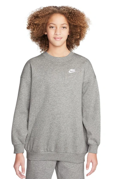 Nike Kids' Sportswear Club Fleece Sweatshirt In Dark Grey Heather/ White