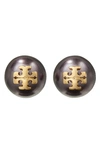 Tory Burch Logo-plaque Pearl Stud Earrings In Gold