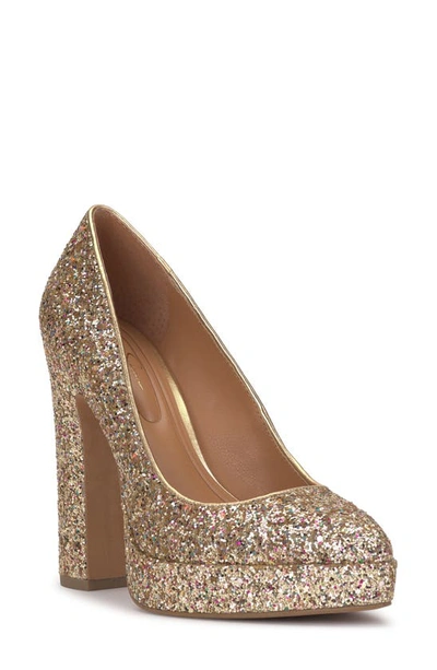 Jessica Simpson Glynis-p Block Heel Sequin Pumps In Party Gold Synthetic