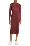 ISSEY MIYAKE MONTHLY COLORS OCTOBER PLEATED LONG SLEEVE MIDI DRESS