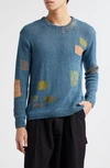 STORY MFG. SPINNING EMBROIDERED PATCHWORK ORGANIC COTTON CREWNECK SWEATER