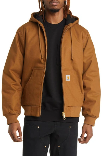 Carhartt Logo-patch Cotton Hooded Jacket In Brown