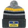 47 '47 CHARCOAL WEST VIRGINIA MOUNTAINEERS STACK STRIPED CUFFED KNIT HAT WITH POM
