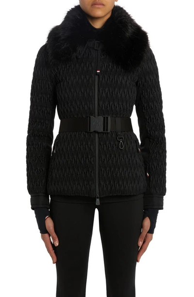 Moncler Plantrey Hooded Belted Faux Fur-trimmed Quilted Shell Down Jacket In Black
