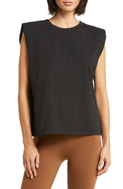 Alo Yoga Headliner Shoulder-pad Sleeveless Tee In Black