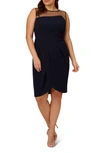 ADRIANNA PAPELL ILLUSION NECK CREPE COCKTAIL DRESS