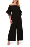 ADRIANNA PAPELL OFF THE SHOULDER WIDE LEG ORGANZA CREPE JUMPSUIT