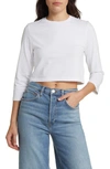 Re/done Varsity Organic Cotton Blend Crop Top In Optic White With Cream Stitch