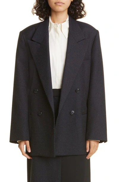 Rohe Double-breasted Pinstripe Blazer In Navy_pinstripe