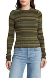Re/done Stripe Long-sleeve Ribbed Crewneck Sweater In Green