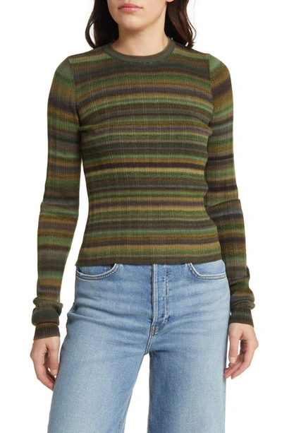 Re/done Stripe Long-sleeve Ribbed Crewneck Sweater In Green