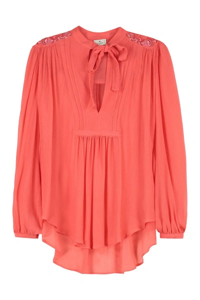 Etro Bow-detailed Silk Blouse In Coral