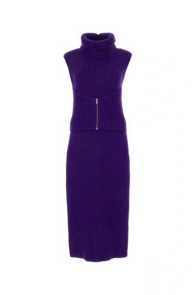 Jil Sander Detachable Collar Sleeveless Knit Dress In Purple