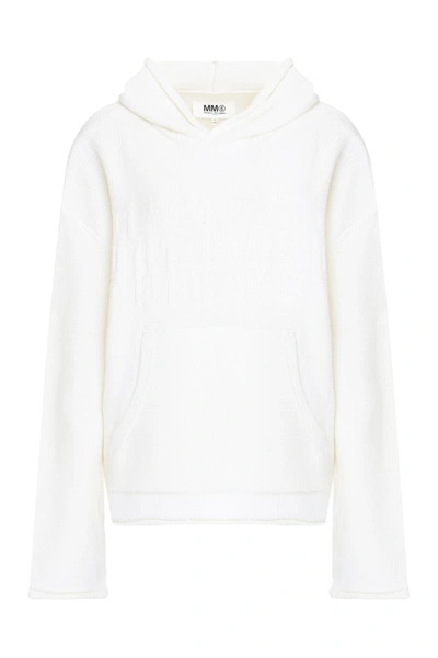 Mm6 Maison Margiela Knitted Hoodie In Ivory