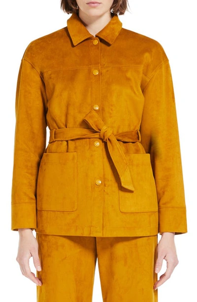 Max Mara Belted Snap-front Faux Suede Jacket In Ochre